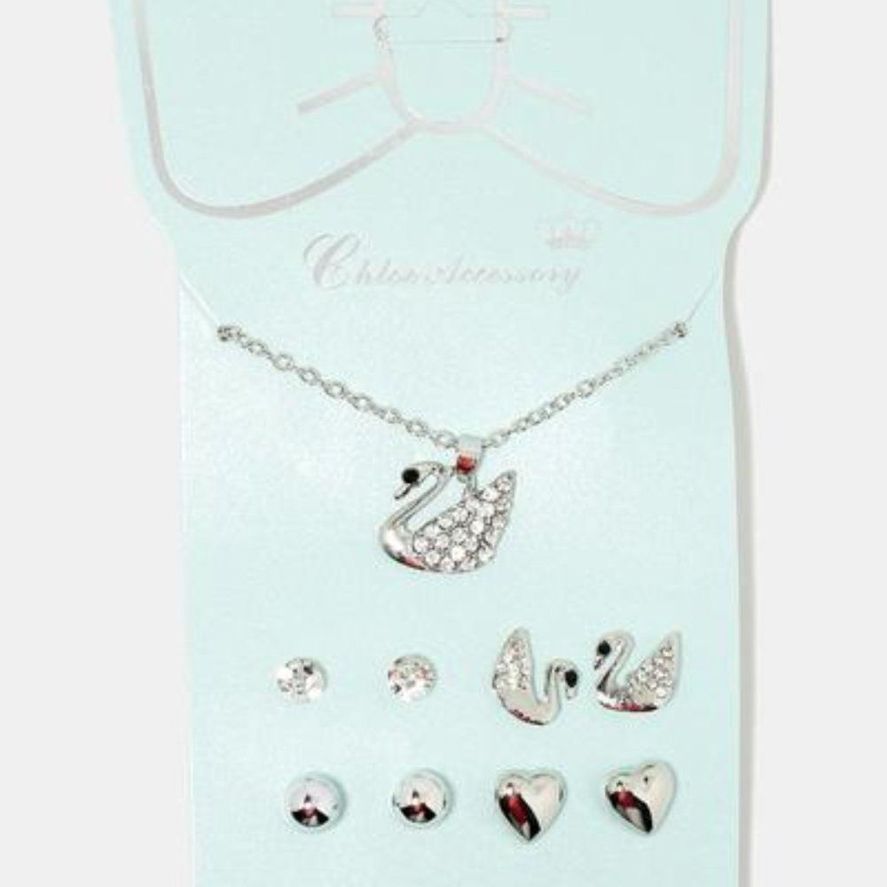 Sliver Swan Necklace & Earrings Set